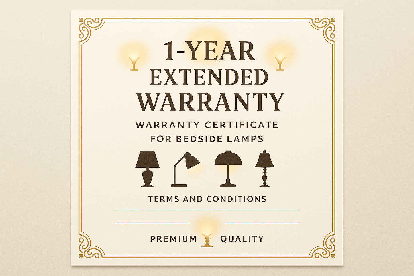1-year extended warranty certificate for bedside lamps on a beige background