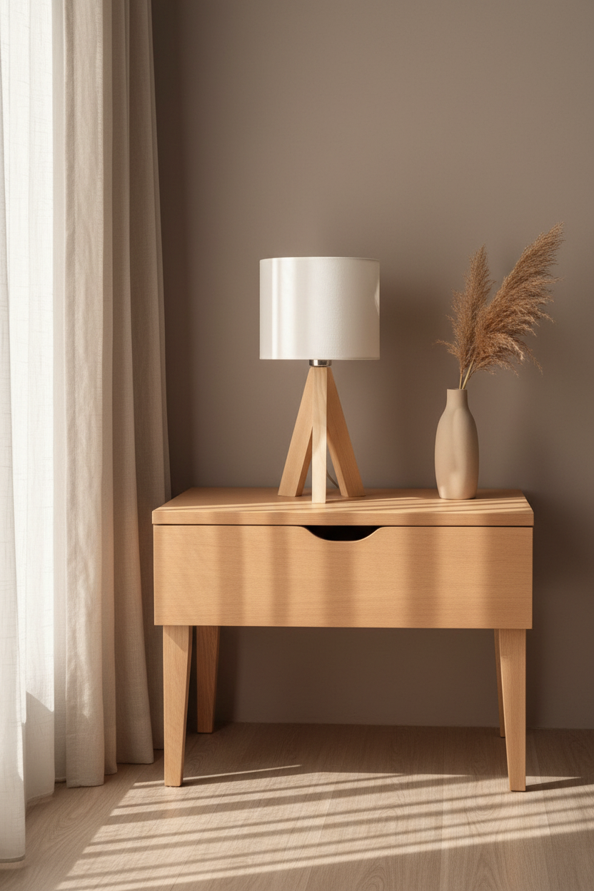 Scandinavian wooden tripod bedside lamp