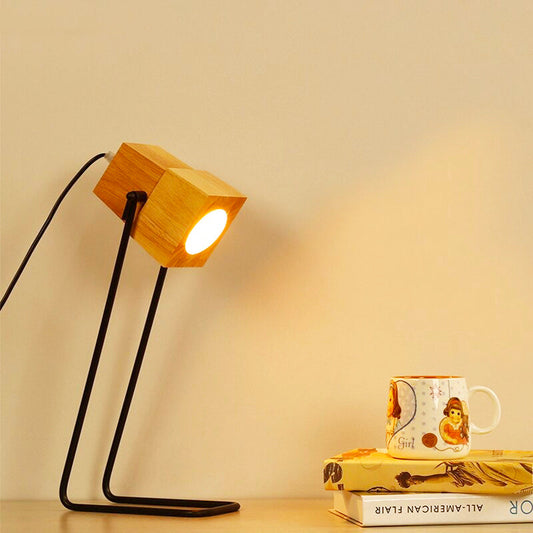 Adjustable wooden bedside lamp