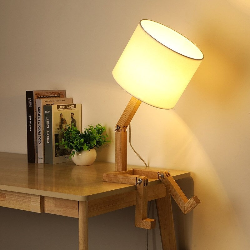 Robot wooden bedside lamp