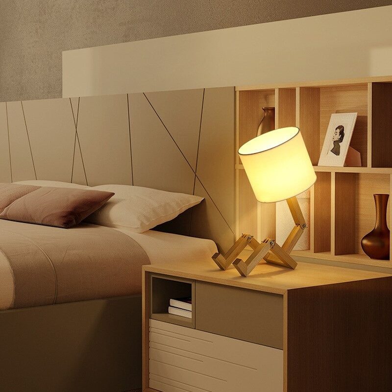 Robot wooden bedside lamp
