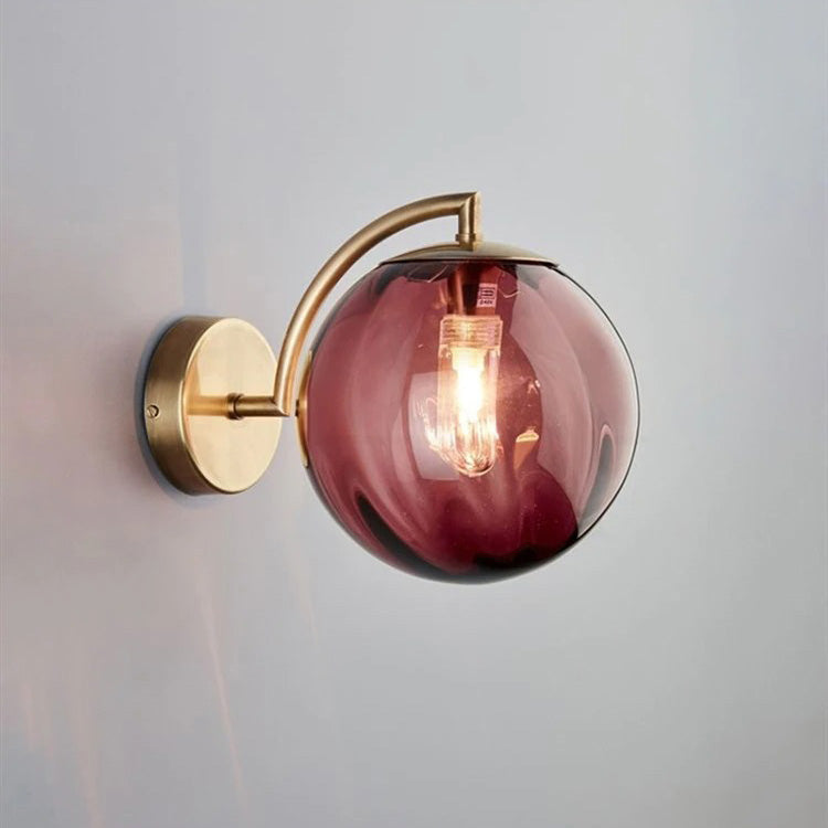 Design ball-shaped wall bedside lamp in smoked glass