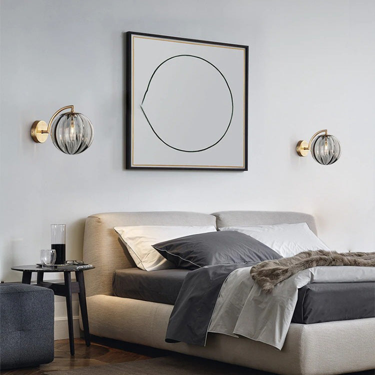 Design ball-shaped wall bedside lamp in smoked glass