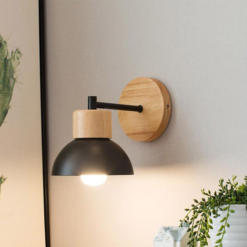 Retro wooden wall bedside lamp