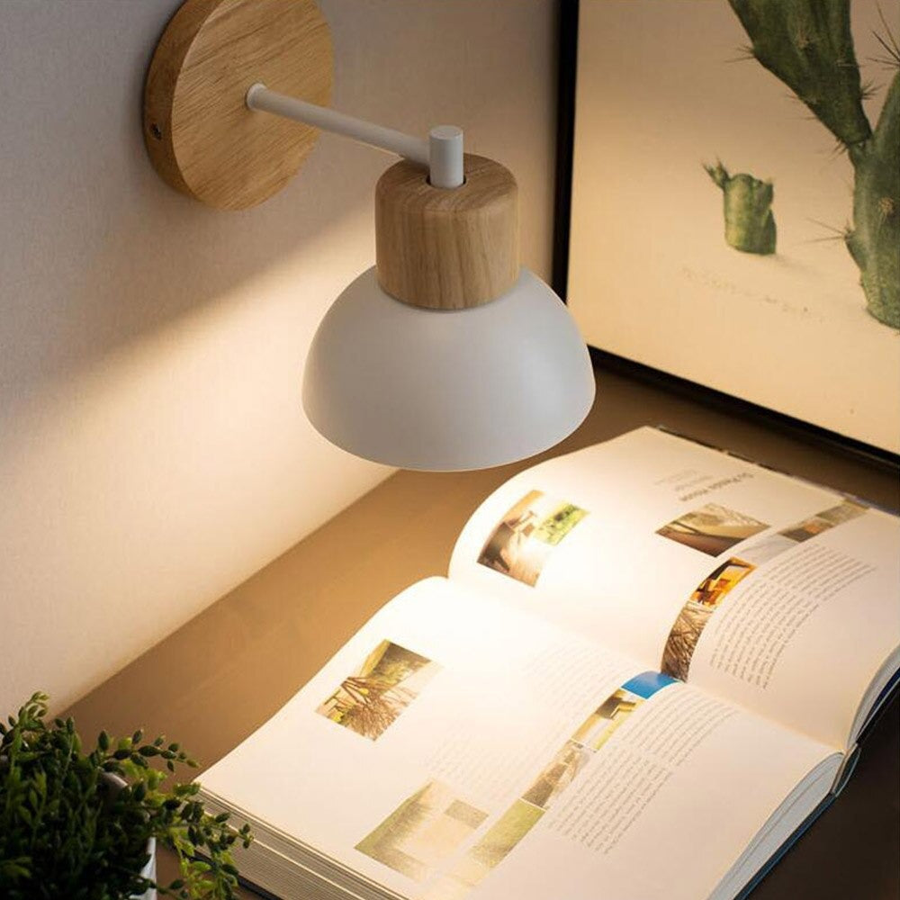 Retro wooden wall bedside lamp