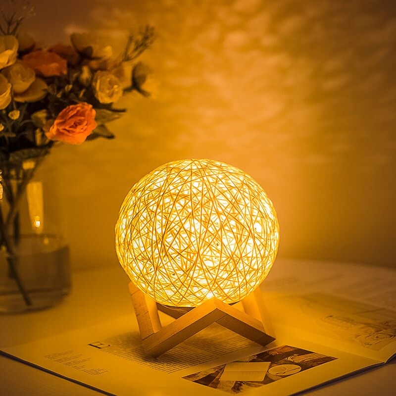 Rattan moon bedside lamp