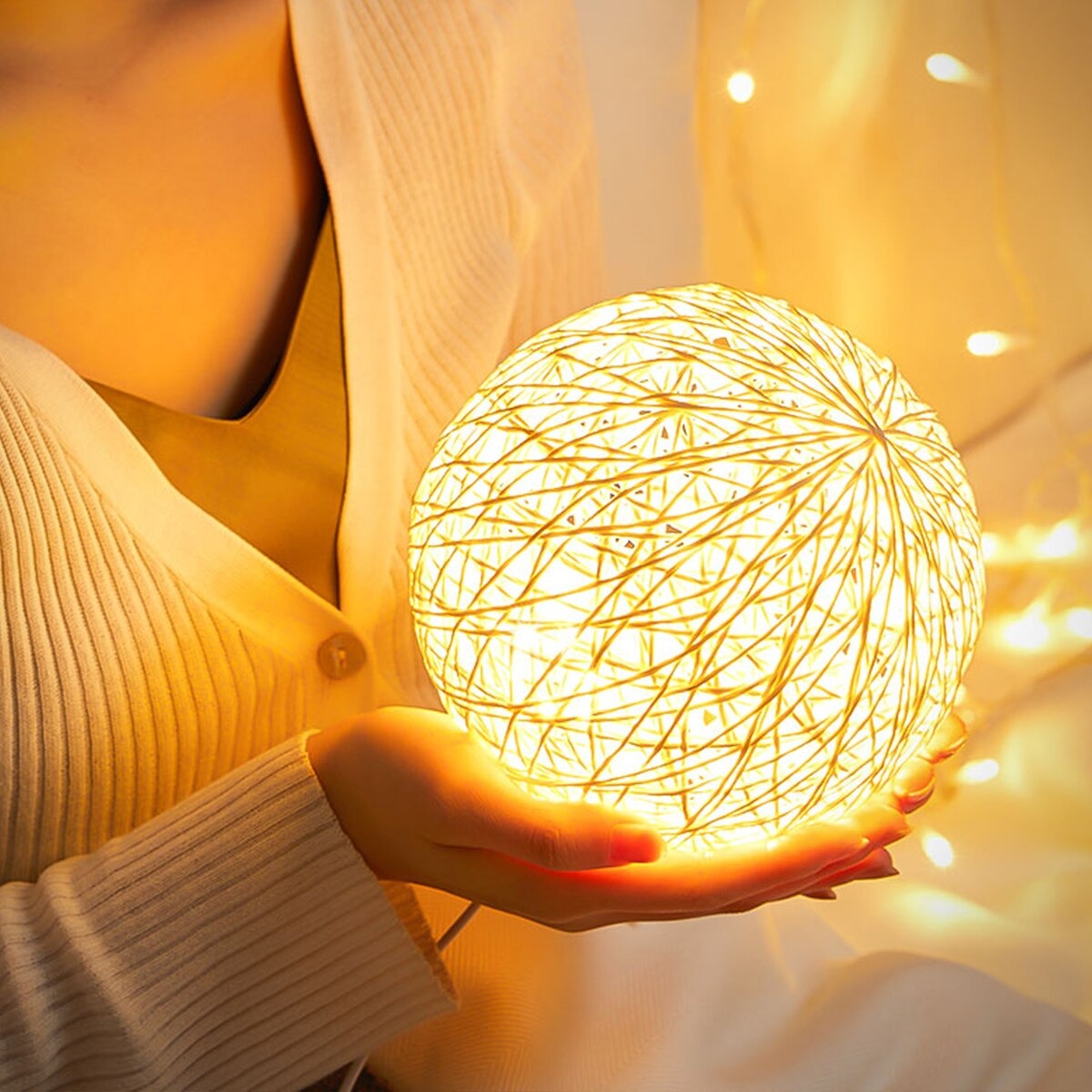 Rattan moon bedside lamp