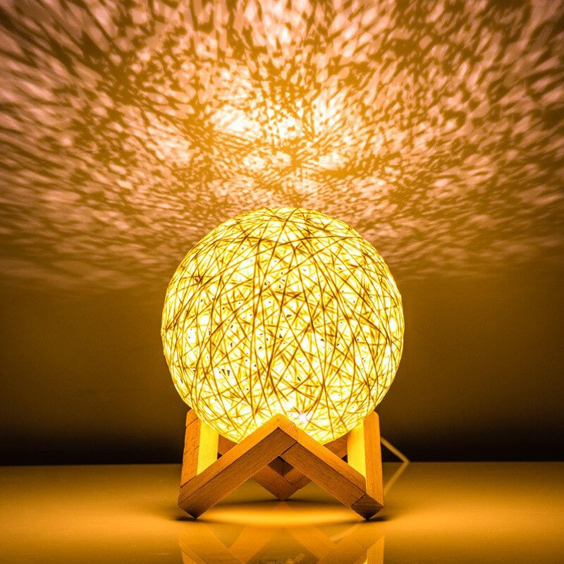 Rattan moon bedside lamp