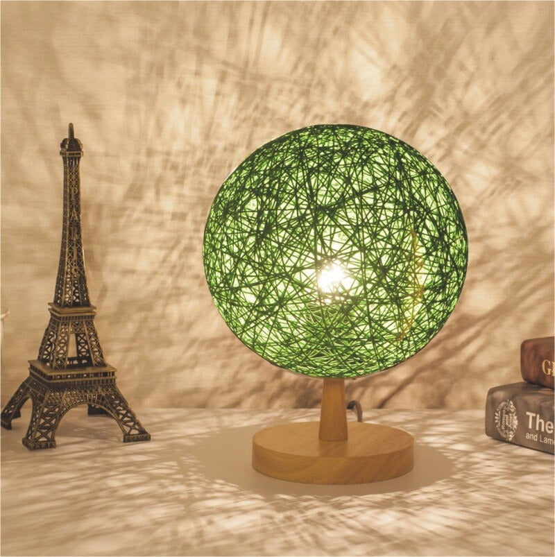 Rattan bedside lamp with wooden base