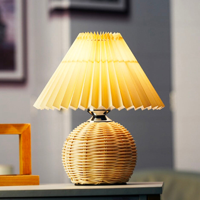 Pleated rattan bedside lamp