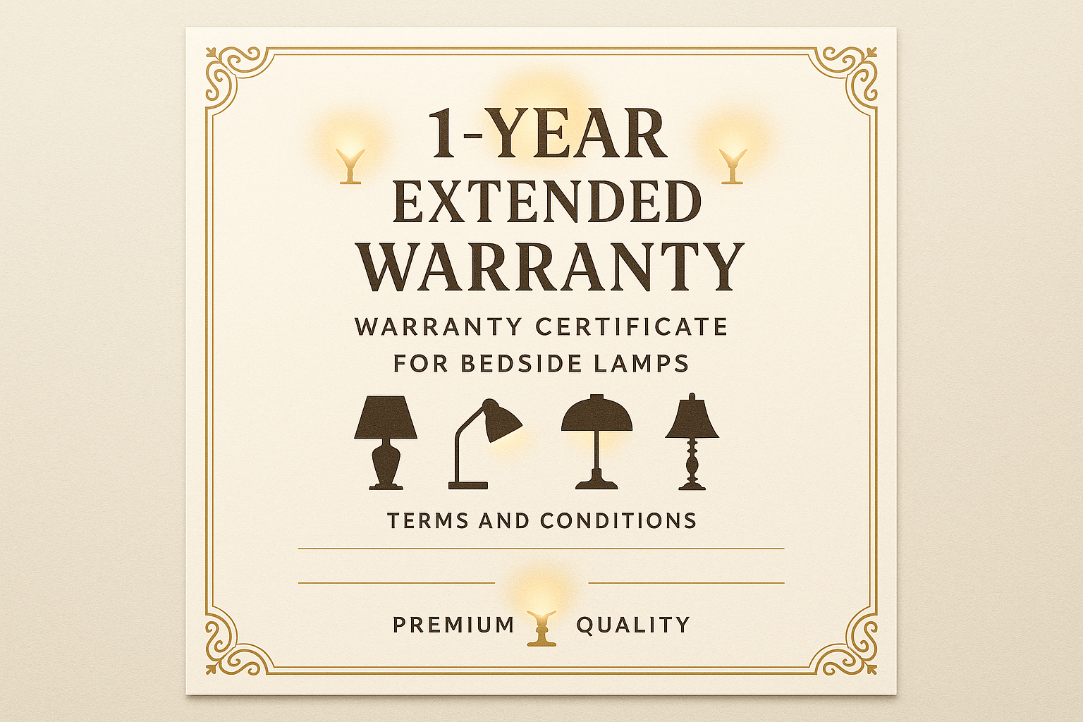 1-year extended warranty certificate for bedside lamps on a beige background