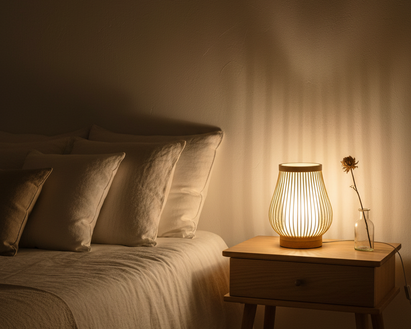 Bamboo lantern bedside lamp