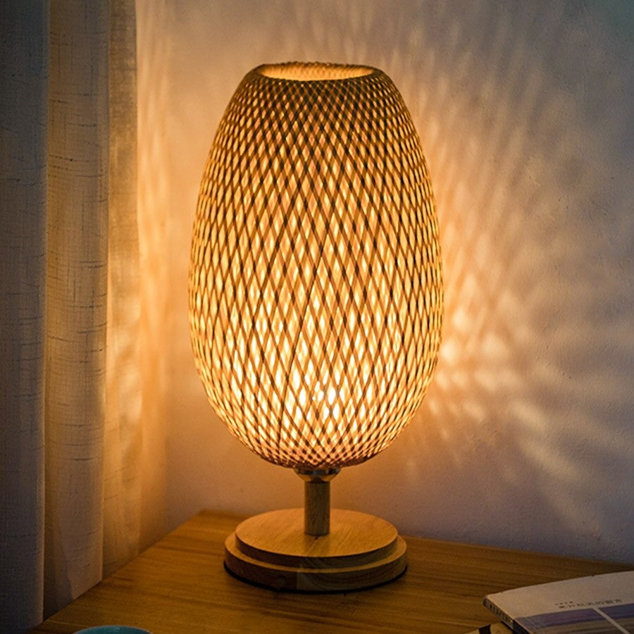 Woven bamboo bedside lamp