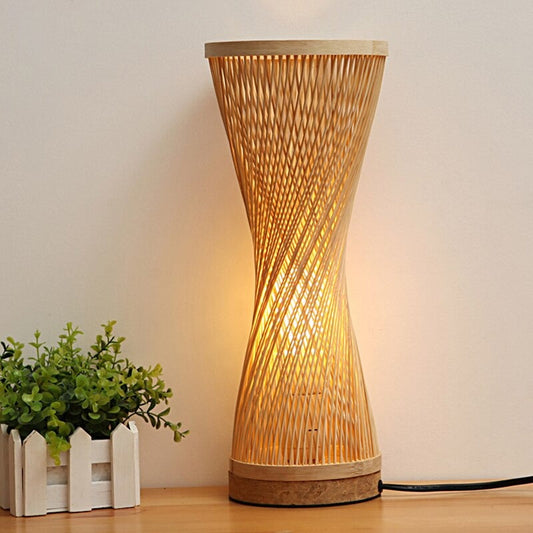 Knitted bamboo bedside lamp