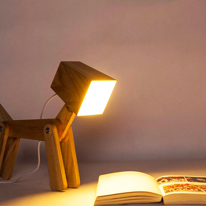 Wooden dog-shaped bedside lamp