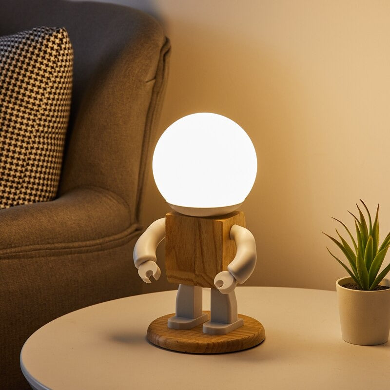 Humanoid wooden bedside lamp