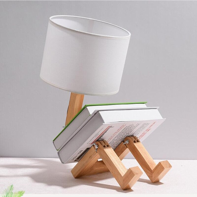 Robot wooden bedside lamp