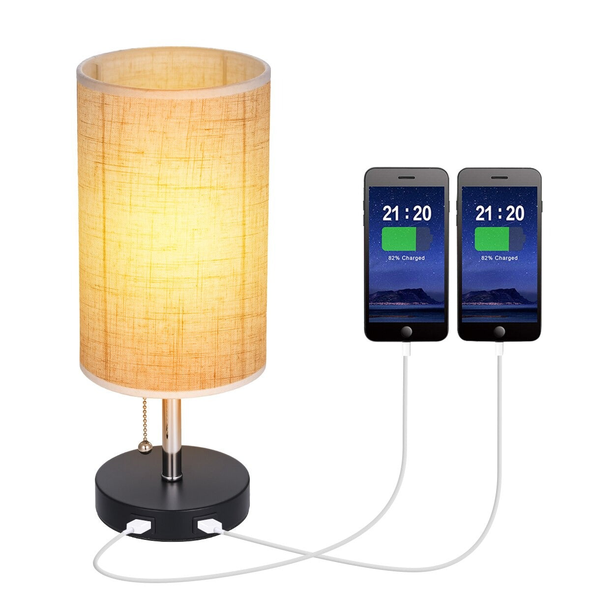 Scandinavian style bedside lamp with charger