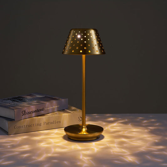 Design rechargeable bedside lamp with punched shade
