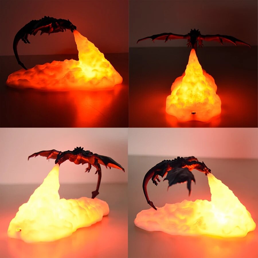 Fire-breathing dragon bedside lamp for children