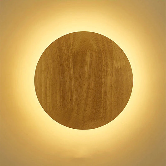 Circular wooden wall bedside lamp
