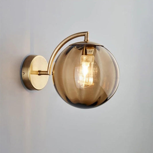 Design ball-shaped wall bedside lamp in smoked glass