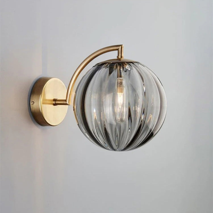 Design ball-shaped wall bedside lamp in smoked glass