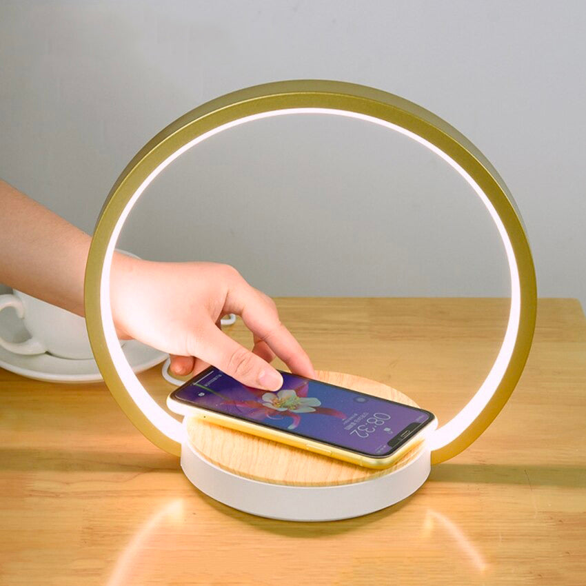 Touch-sensitive bedside lamp with wireless charger